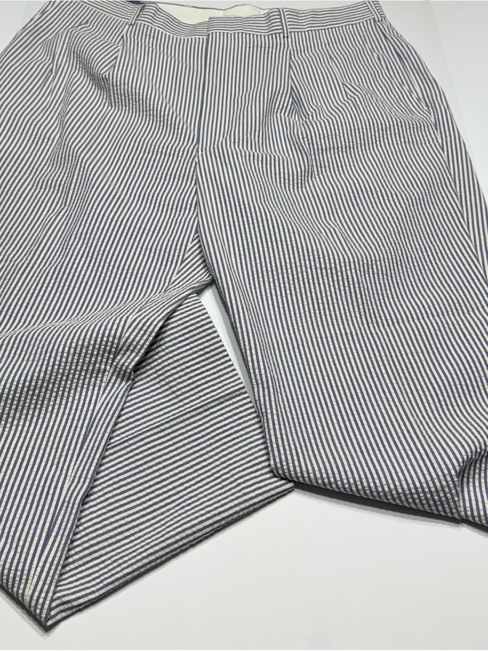 Men's Navy and White Striped Seersucker Dress Pants